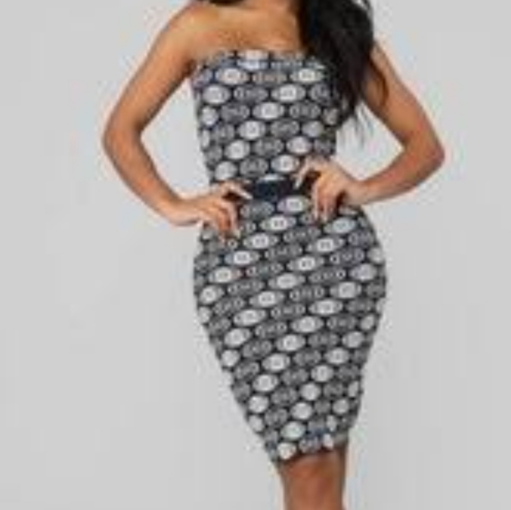Strapless Dress, Fashion nova blue/white strapless dress xs